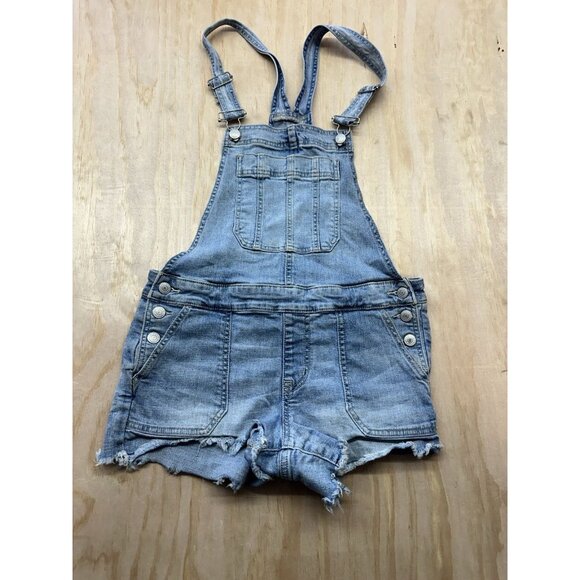 Aeropostale Overall Shorts Distressed Sz S Light M Cutoff Festival Romper Denim - Picture 1 of 9
